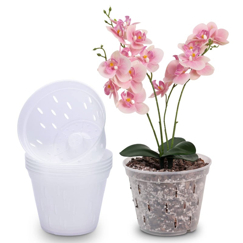 YIKUSH Orchid Pots with Holes 7 inch 5 Pack Clear Orchid Pot Plastic Plant Pot Flower Pots Outdoor and Indoor Use - Image 1
